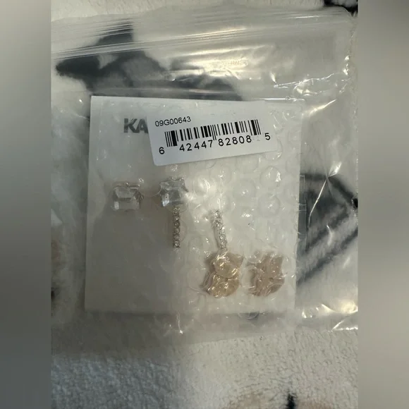Karl Lagerfeld 3pc Set Crystal & Choupette Stud Earrings - Picture 4 of 6